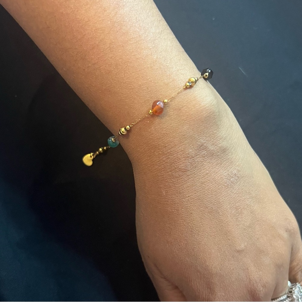 Natural Stone Colorful Agate Bead Bracelet 18k Gold - Picture 2 of 3